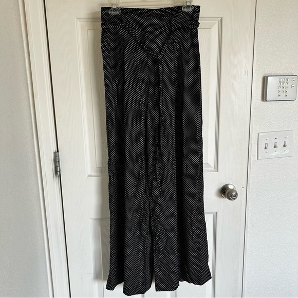 Elle Black and White Polka Dot Trouser Long Leg Wide Pants - Picture 1 of 9